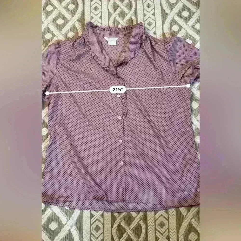 Vintage ALLYSON HOLLEY Top/Blouse Mauve BUTTON UP Silky RUFFLES XL - Picture 7 of 9